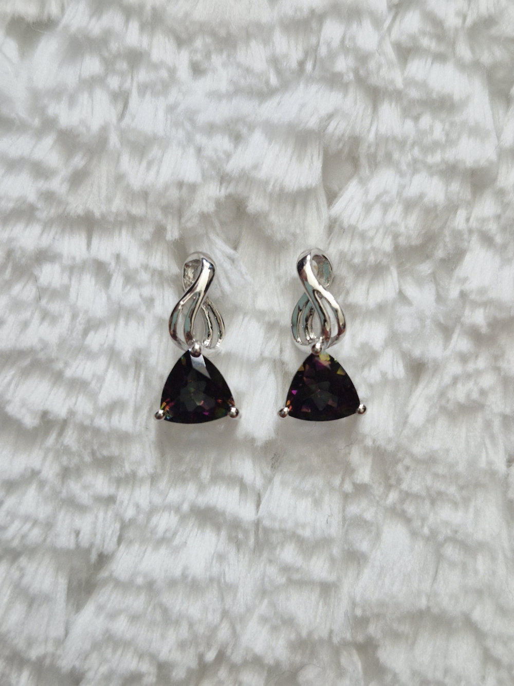 Sterling Silver Trillion-Cut Mystic Topaz Drop Earrings